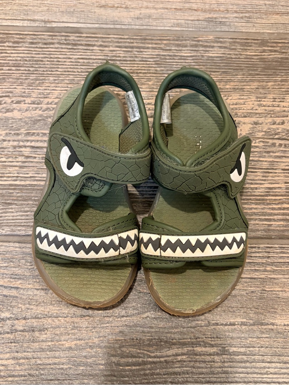Carter's Olive Green Shark-Detail Velcro Sandals